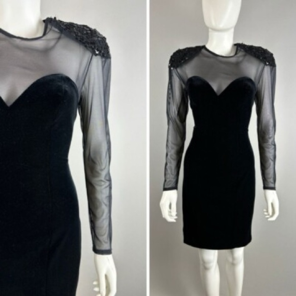 Betsy & Adam Black Dress with Sheer Sleeves